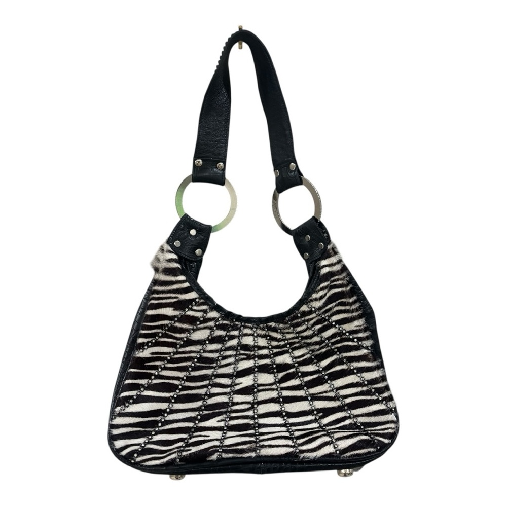 Raviani Zebra Print Cowhide Handmade Bag Swarovski Strap Glam Purse - Picture 2 of 12